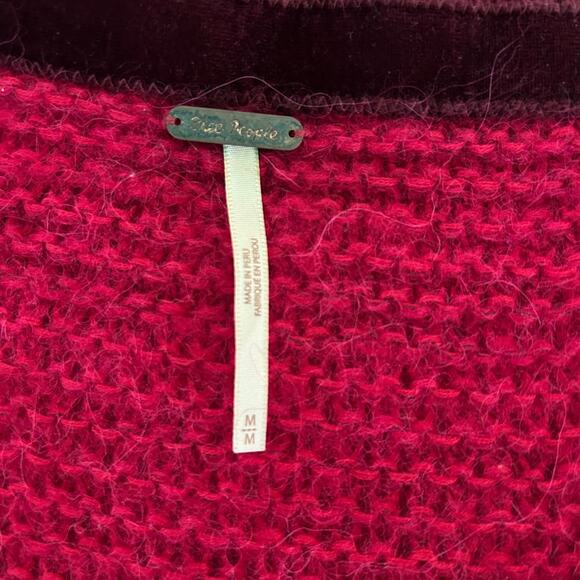 Free People V-Neck Sweater SZM Alpaca Blend Cranberry Oversized Relaxed - Picture 7 of 11